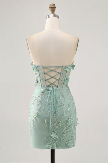 Sage Sweetheart Corset Appliqued Short Prom Dress